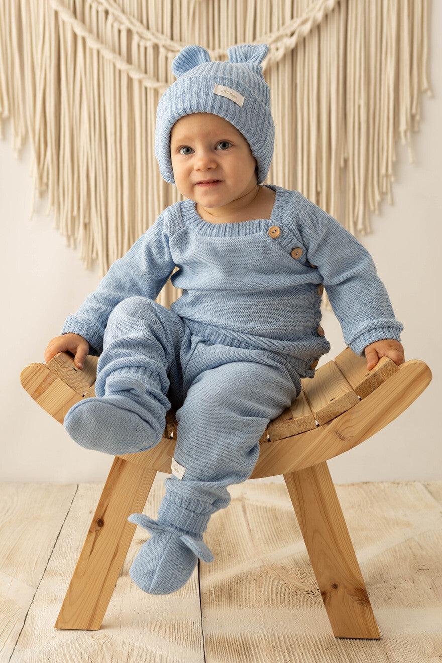 Tricot Beanie, Bonnet,0 6 12 Mois, Coton, Chapeau Chaud,Petit Enfant Chapeau Automne Hiver Printemps, pour Bébé Garçon Fille,bob, Naissance (Bleu)