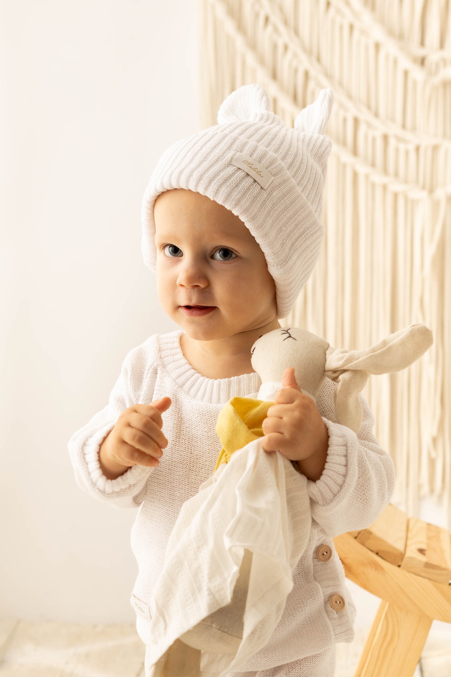 Tricot Beanie, Bonnet,0 6 12 Mois, Coton, Chapeau Chaud,Petit Enfant Chapeau Automne Hiver Printemps, pour Bébé Garçon Fille,bob, Naissance (Ecru)