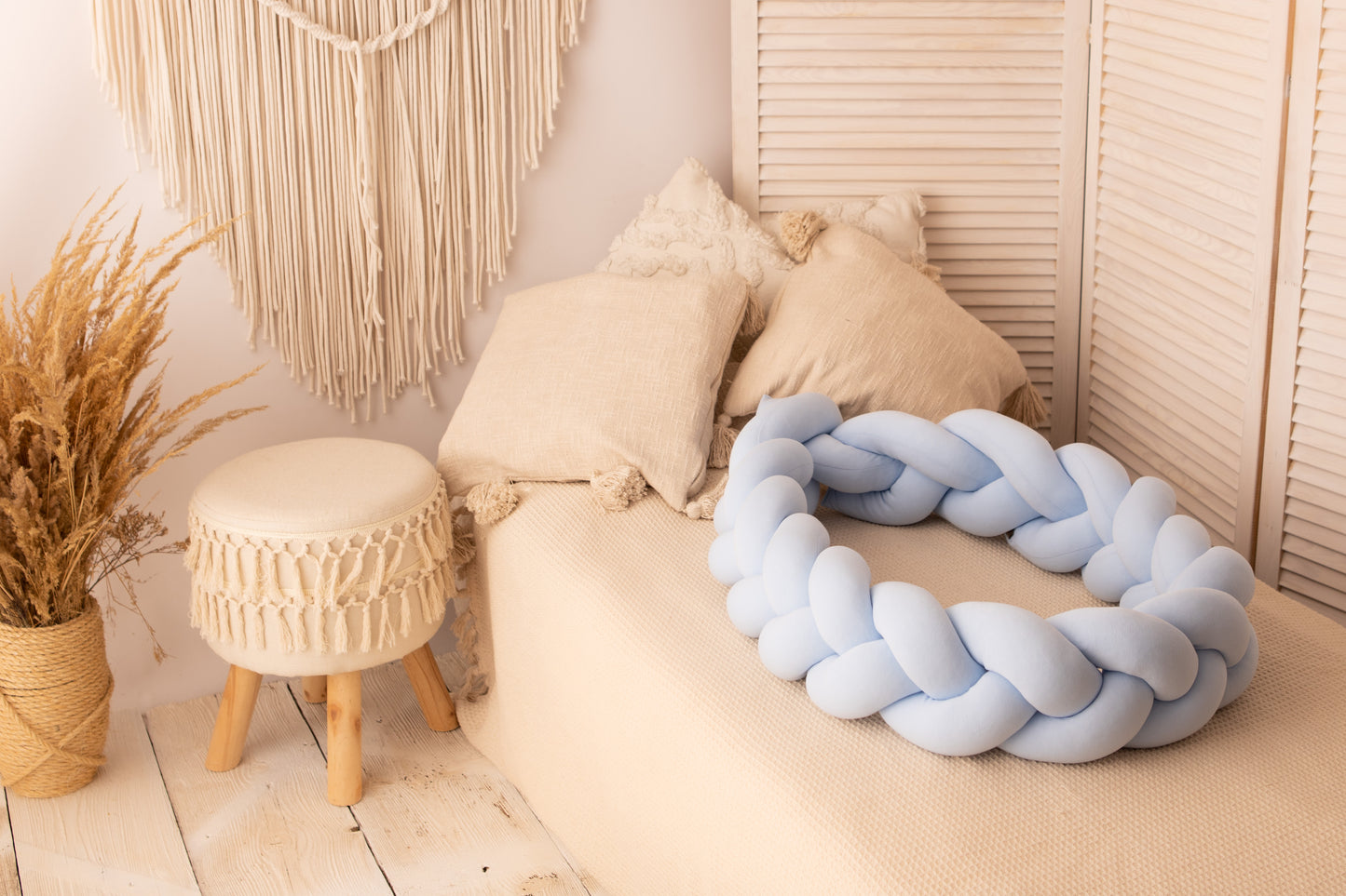 Tresse de lit bébé, tour de lit bebe, deco moleux (Bleu bébé)