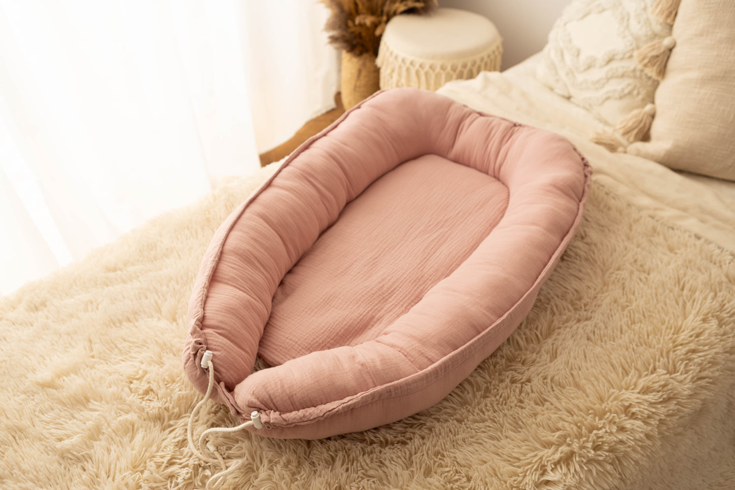 Réducteur Lit Bébé Cocon pour bebe Coton (Rose pudre)